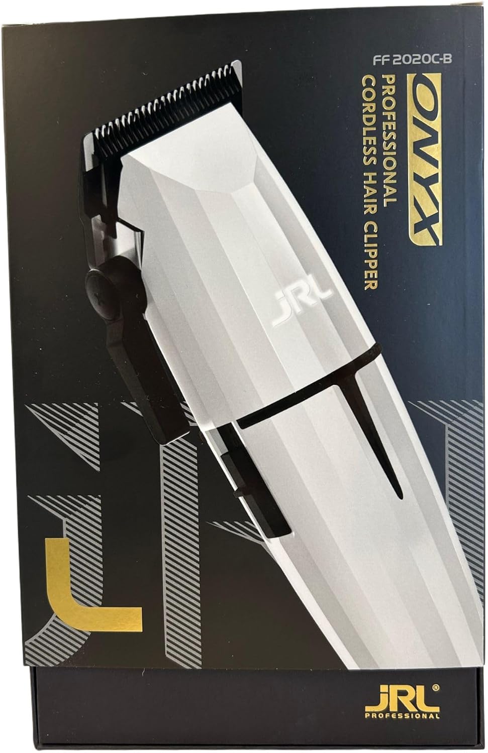JRL Ghost 2020C Professional Cordless Hair Clipper for Barber Hair Cutting, Smart-Clip Technology Prevents Blade Drag, Reset IQ Charging Dock, For Fading, Dual-Speed 6000–7500 RPM Motor, White