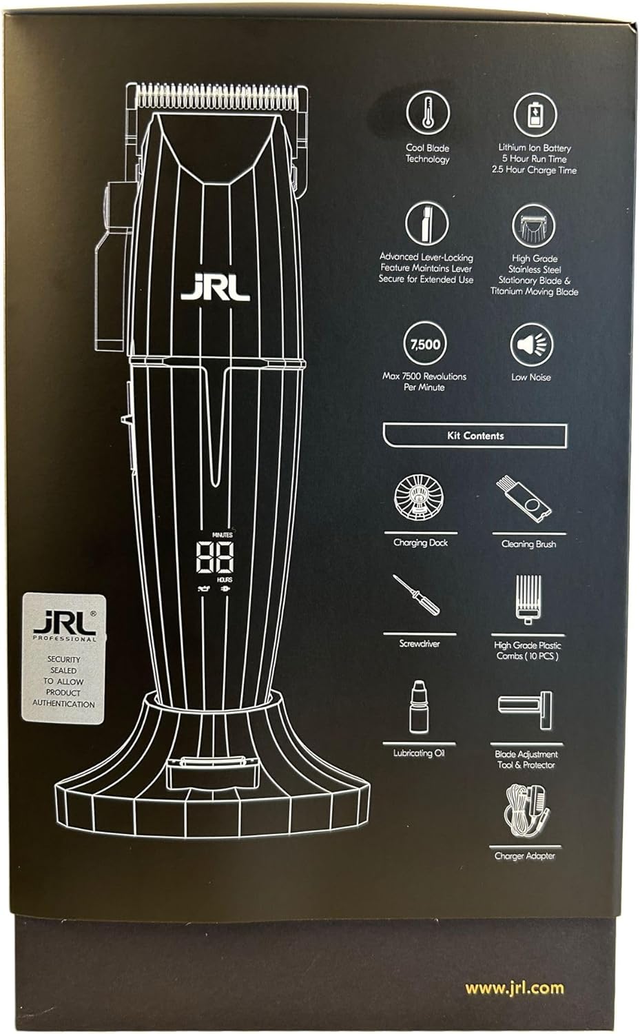 JRL Ghost 2020C Professional Cordless Hair Clipper for Barber Hair Cutting, Smart-Clip Technology Prevents Blade Drag, Reset IQ Charging Dock, For Fading, Dual-Speed 6000–7500 RPM Motor, White