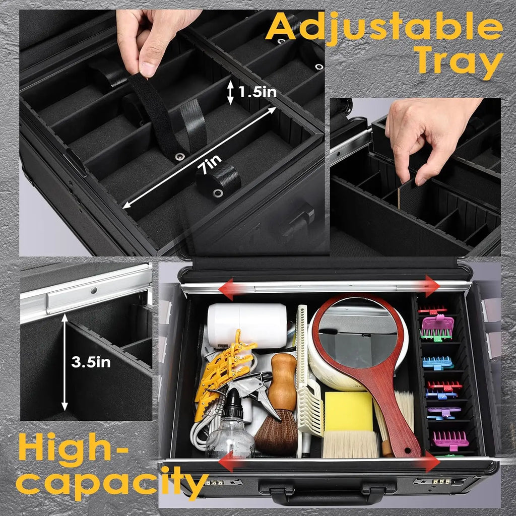 CH Barber Case with Sliding Tray, Professional Barbers Briefcase Tool