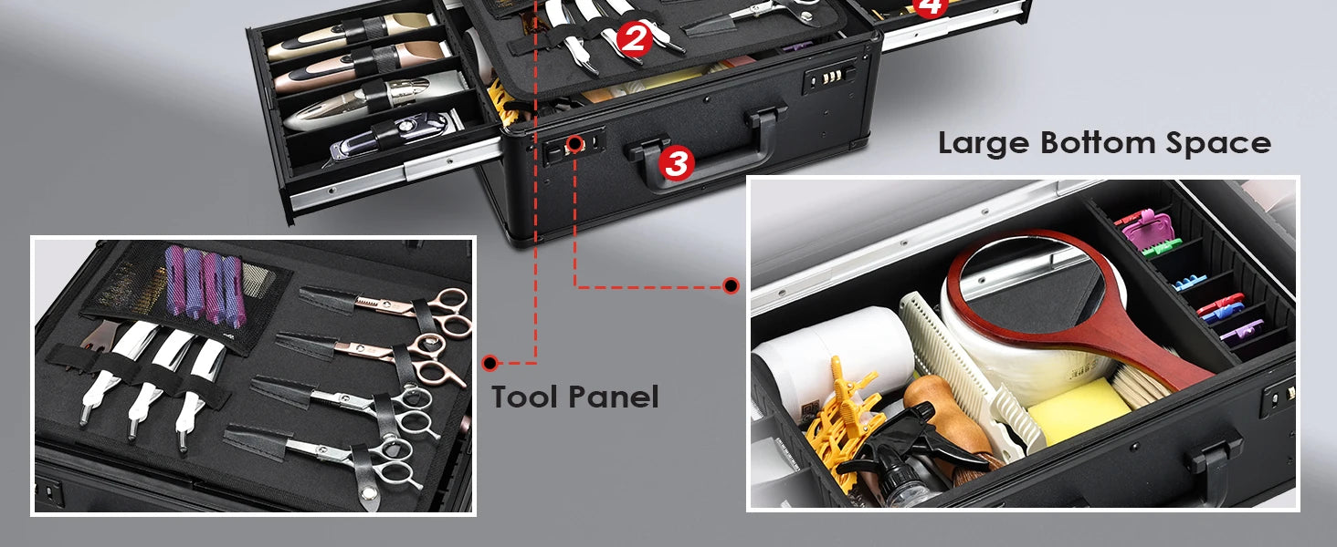 CH Barber Case with Sliding Tray, Professional Barbers Briefcase Tool