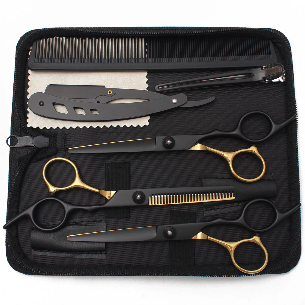 Hairdressing Scissors Black-Gold Hair Scissors Professional 6" JP Stainless Thinning Shears Haircut Scissors Barber Shop C1001