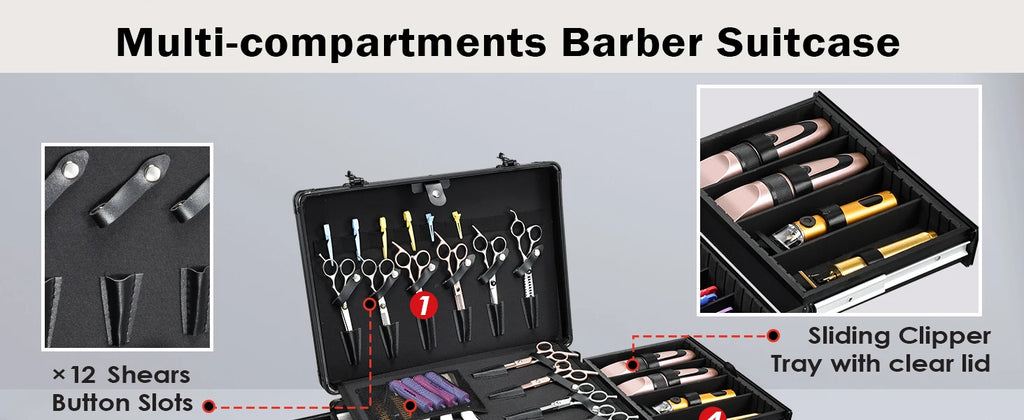 CH Barber Case with Sliding Tray, Professional Barbers Briefcase Tool