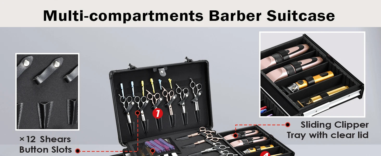 CH Barber Case with Sliding Tray, Professional Barbers Briefcase Tool